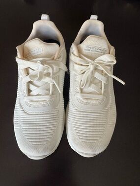 Skechers White Knit Lace-Up Sneakers